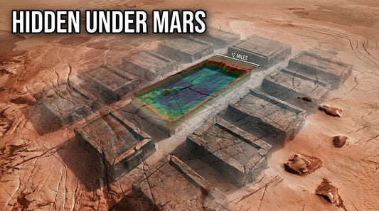Mars north pole terrain with highlighted buried structures
