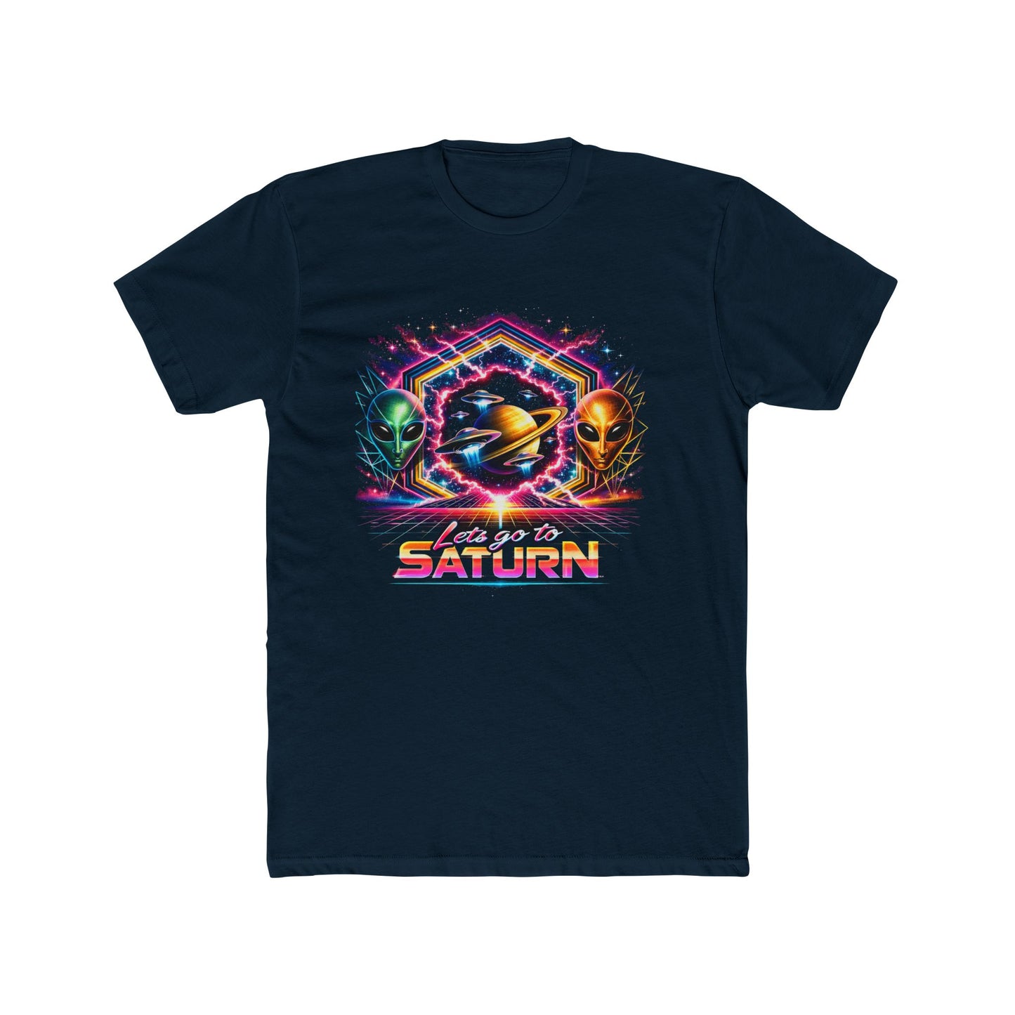 Lets Go to Saturn Retro Space T-Shirt — Neon Saturn Graphic Tee