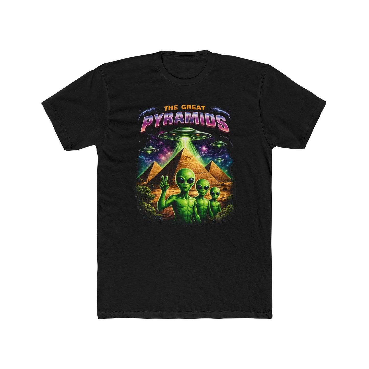 Alien Pyramids Graphic Tee — "The Great Pyramids" Retro Sci‑Fi T-Shirt