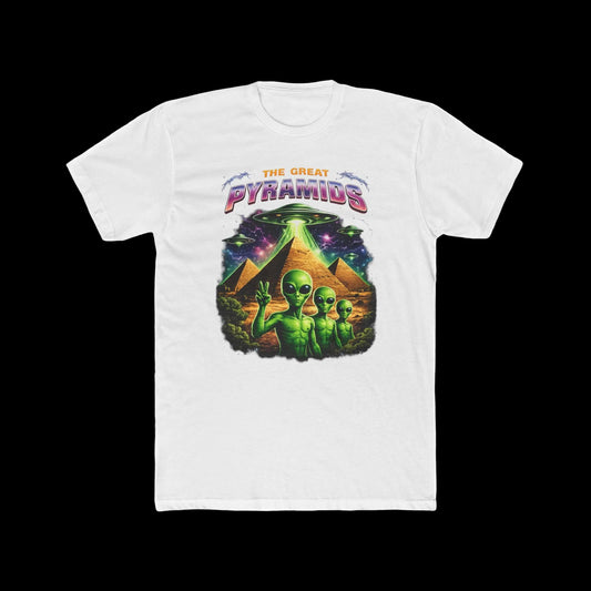 Alien Pyramids Graphic Tee — "The Great Pyramids" Retro Sci‑Fi T-Shirt