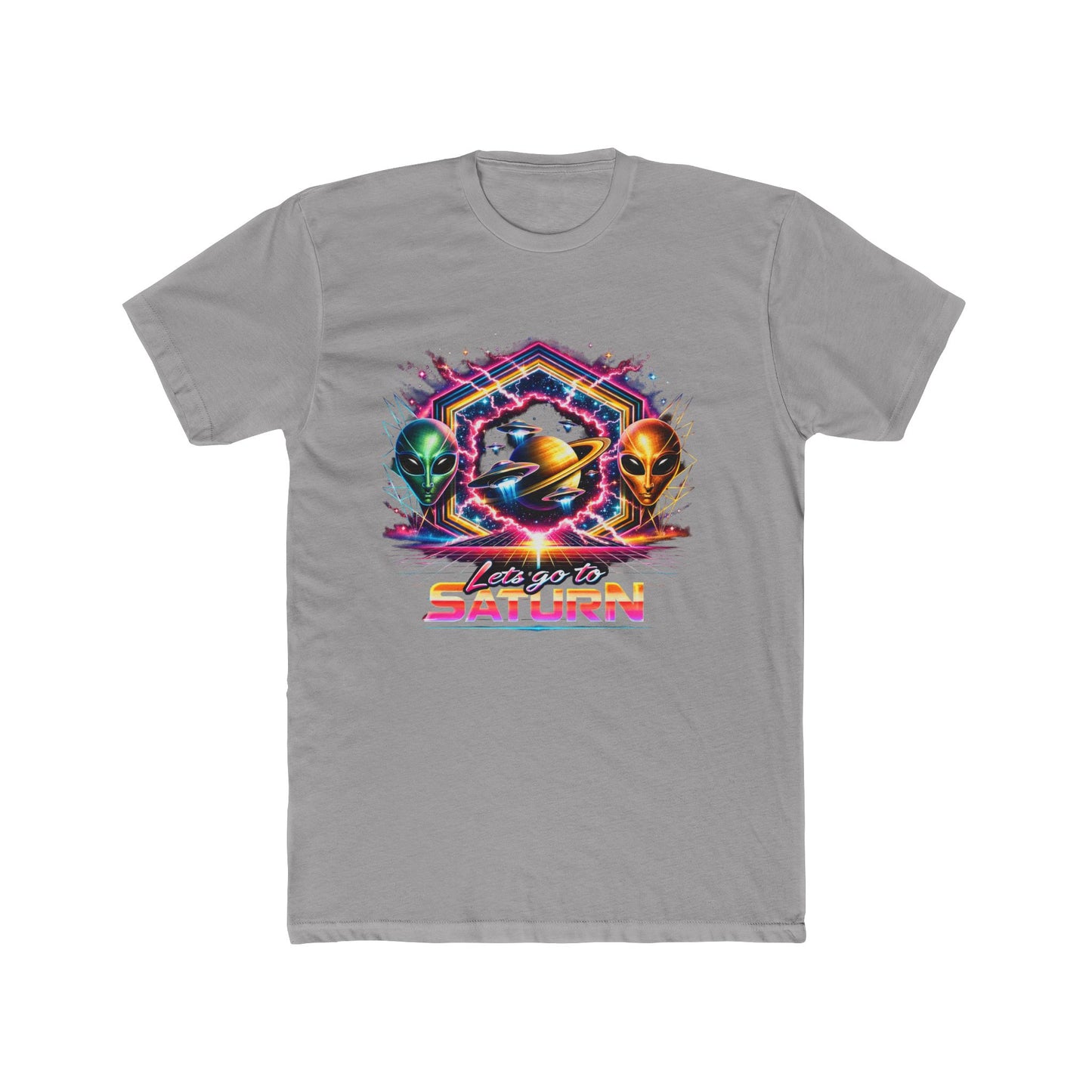 Lets Go to Saturn Retro Space T-Shirt — Neon Saturn Graphic Tee