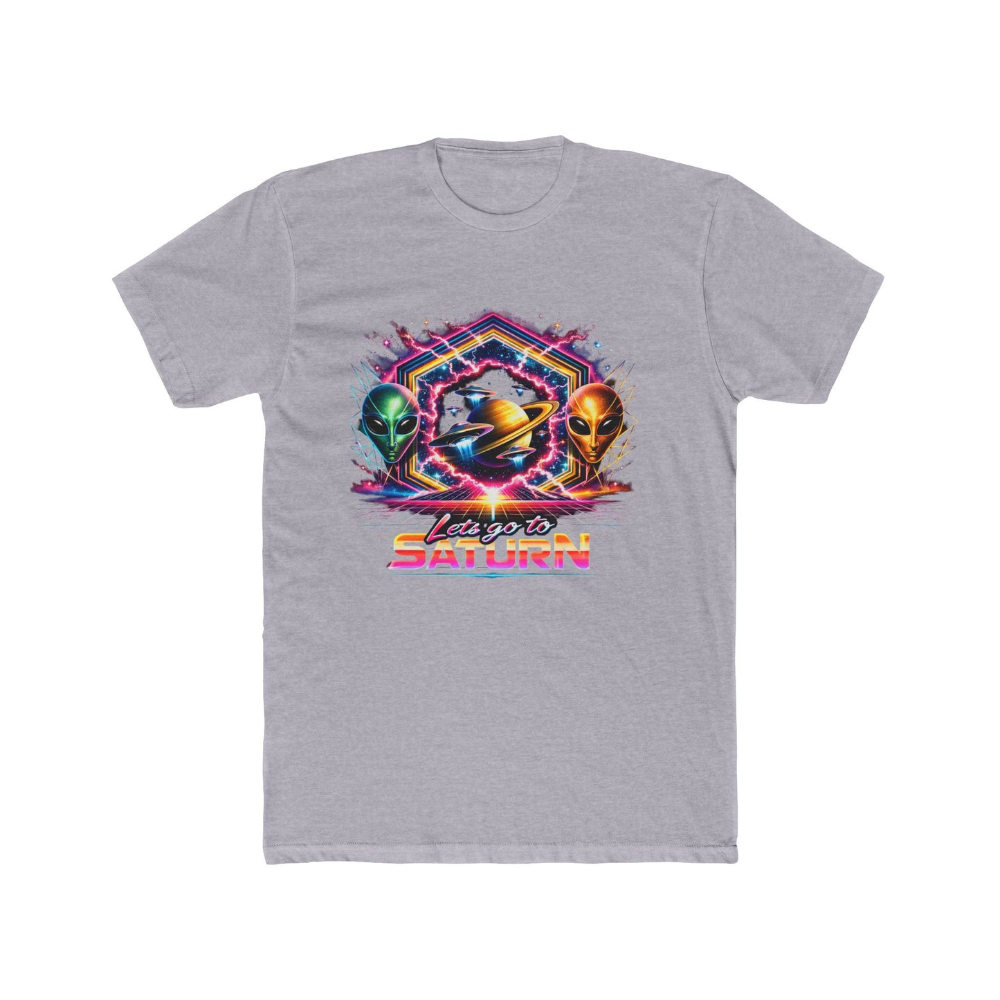 Lets Go to Saturn Retro Space T-Shirt — Neon Saturn Graphic Tee