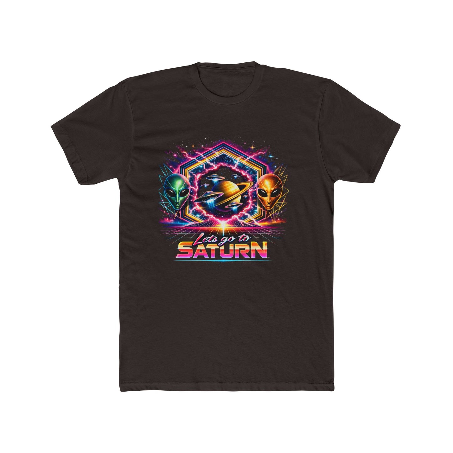 Lets Go to Saturn Retro Space T-Shirt — Neon Saturn Graphic Tee