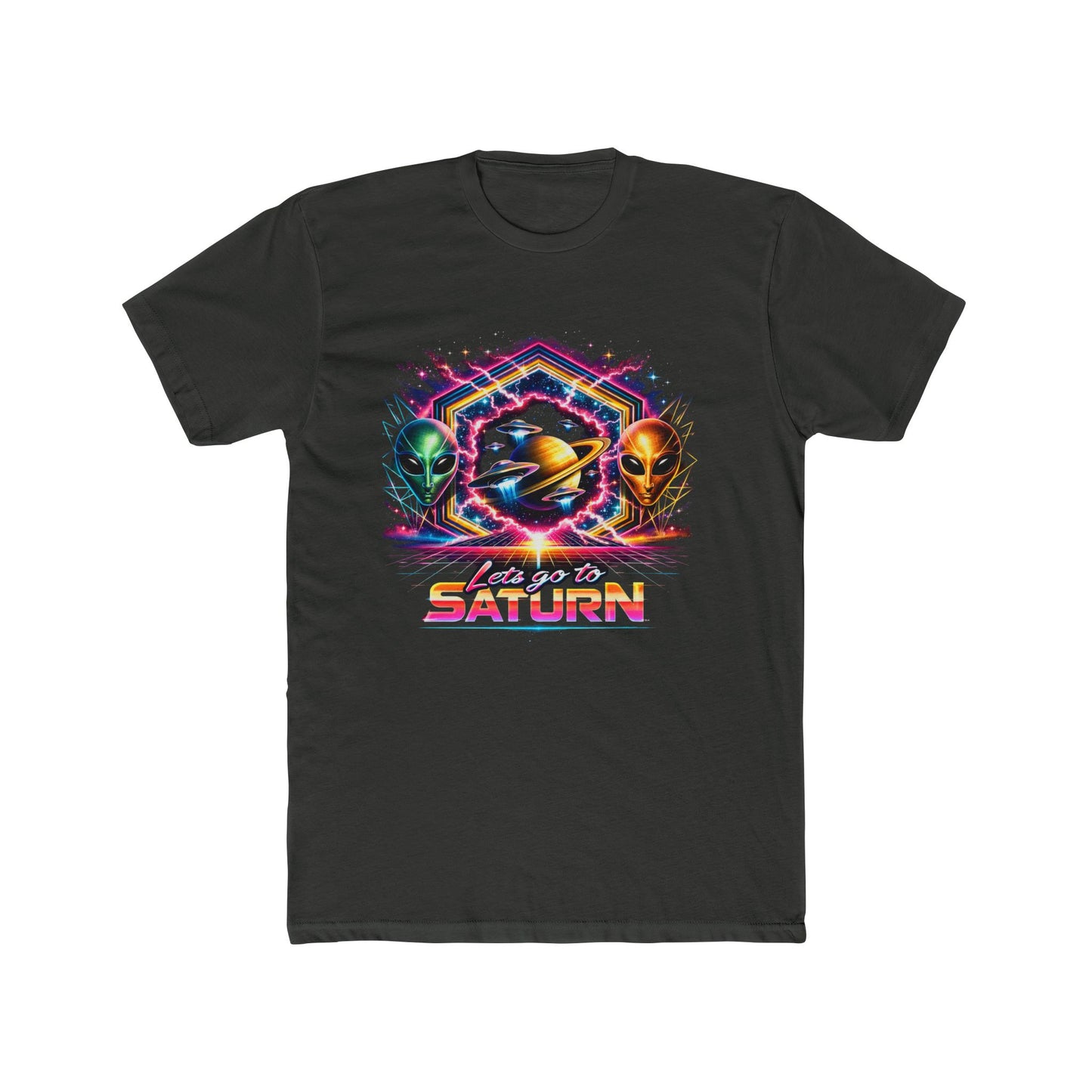Lets Go to Saturn Retro Space T-Shirt — Neon Saturn Graphic Tee